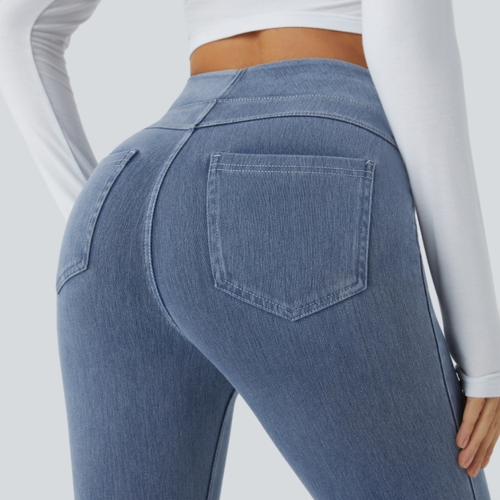 Halara NWOT Flex High Waisted Pocket Casual Leggings Ice Crevice Denim Large - Picture 5 of 7